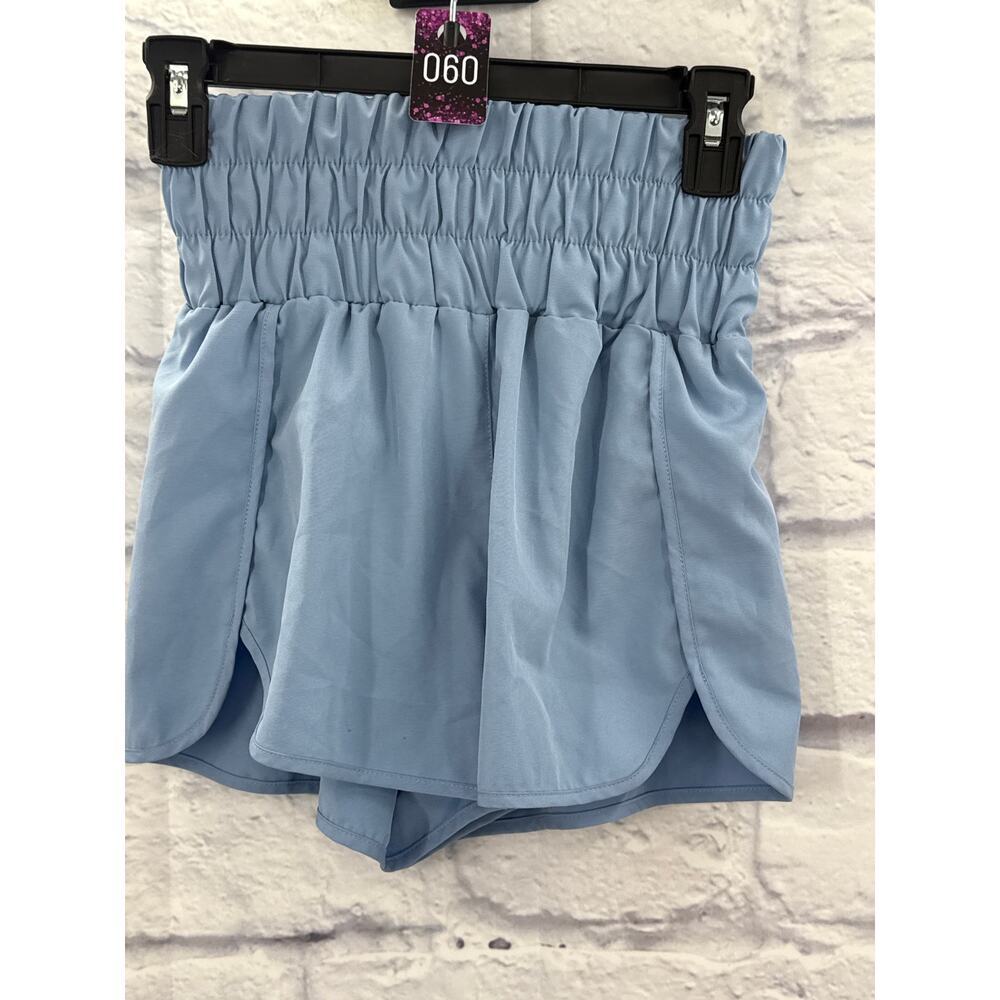New In Women's Pull ON Wide Elastic High Waist Shorts Blue Small